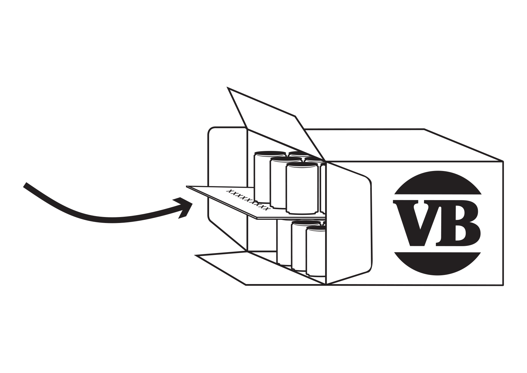 in the cardboard layer that separates the top row of cans from the bottom row of cans